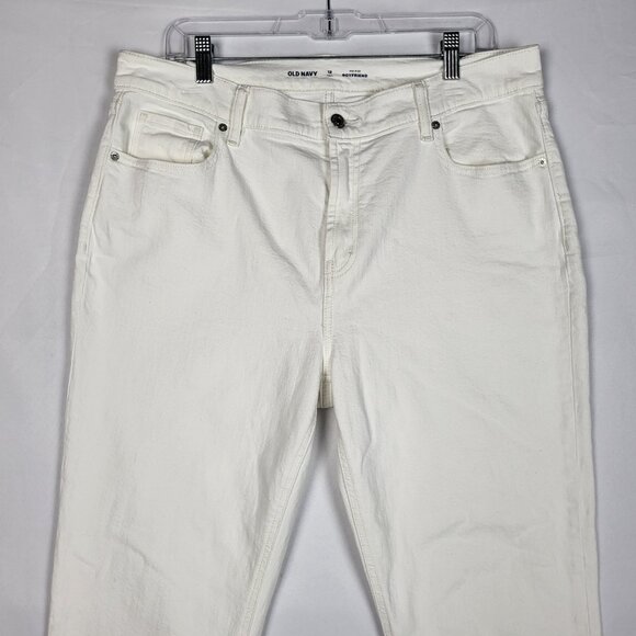 Old Navy Mid Rise Boyfriend Jeans Women's 12 Tall White Raw Hem Cropped Boho - Picture 3 of 8